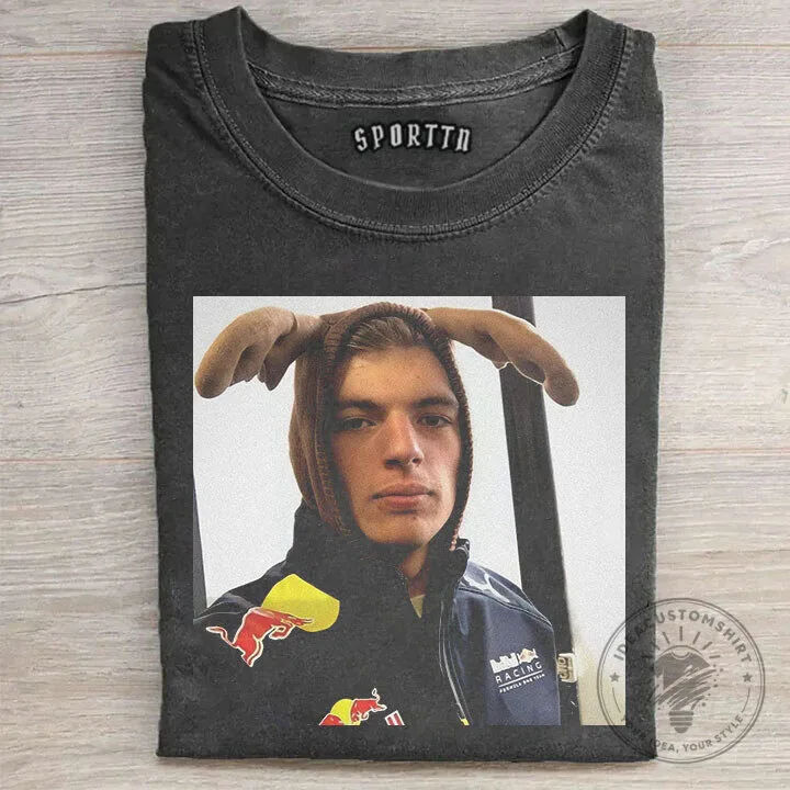Max Verstappen Funny Reindeer Antlers Photo Graphic T-Shirt