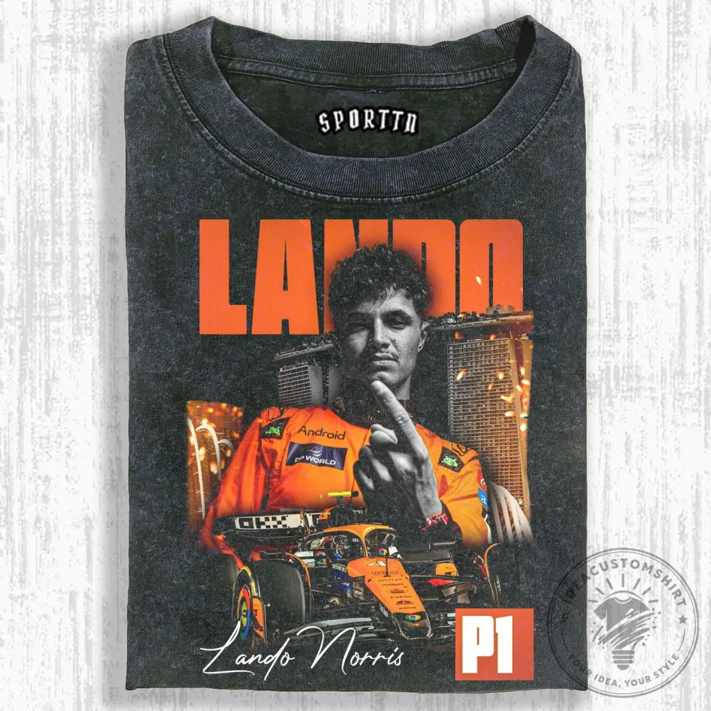 Graphic T-Shirt Featuring Lando Norris, Formula 1 Racing Driver Graphic T-Shirt Featuring Lando Norris, Formula 1 Racing Driver
