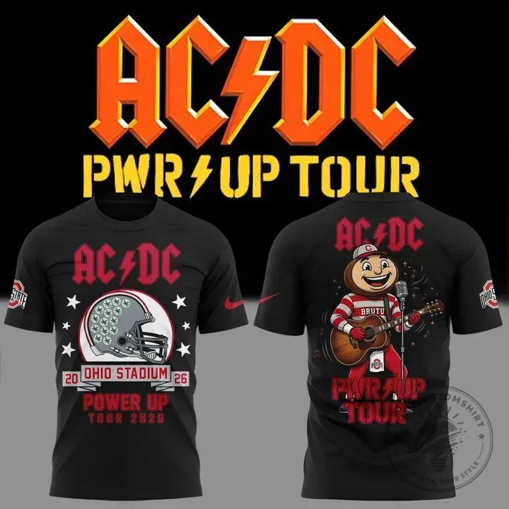 Black T-Shirt for the 2026 AC/DC Power Up Tour - Ohio State Football Edition