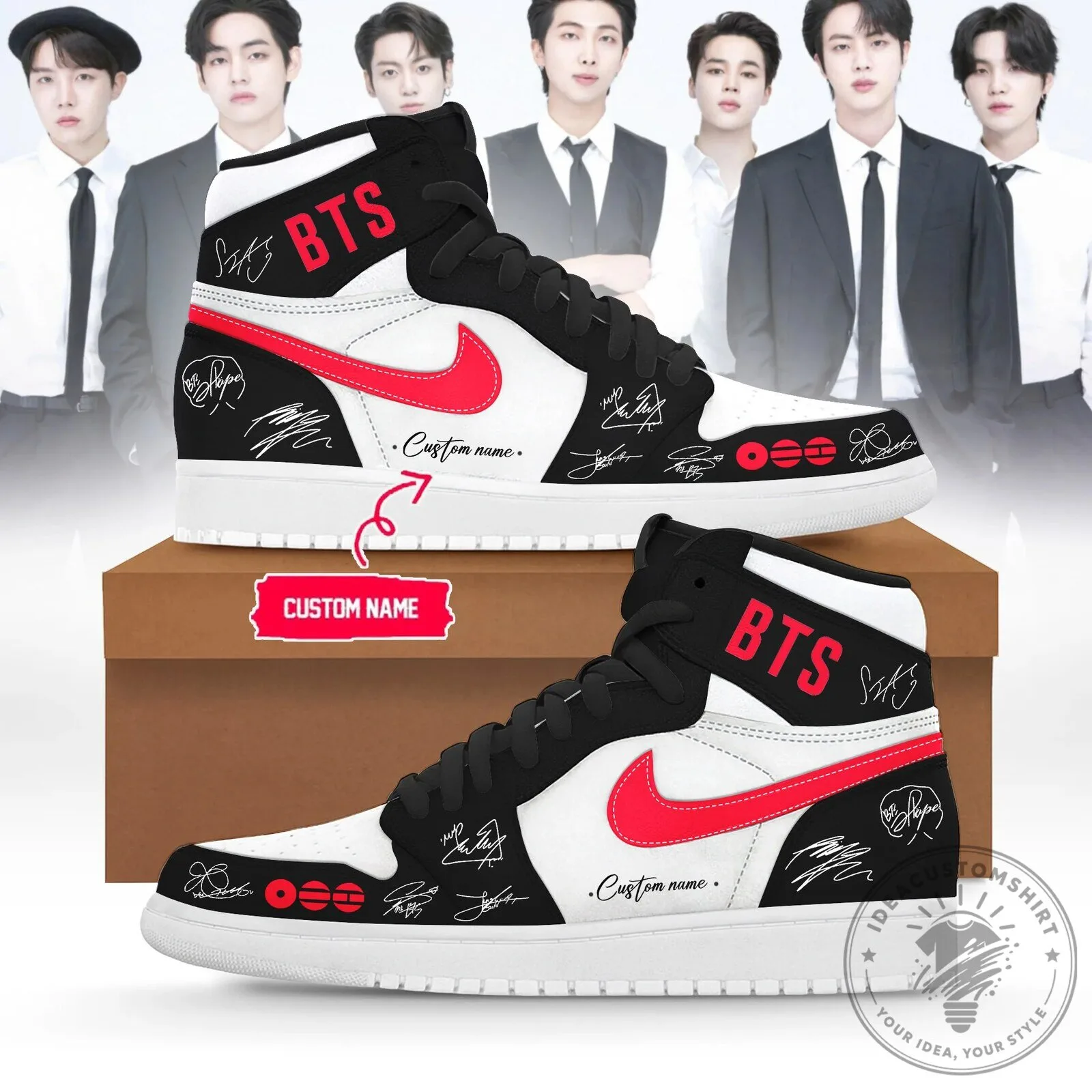 BTS Band Members Signatures Custom Name Air Jordan 1 High Top Sneakers