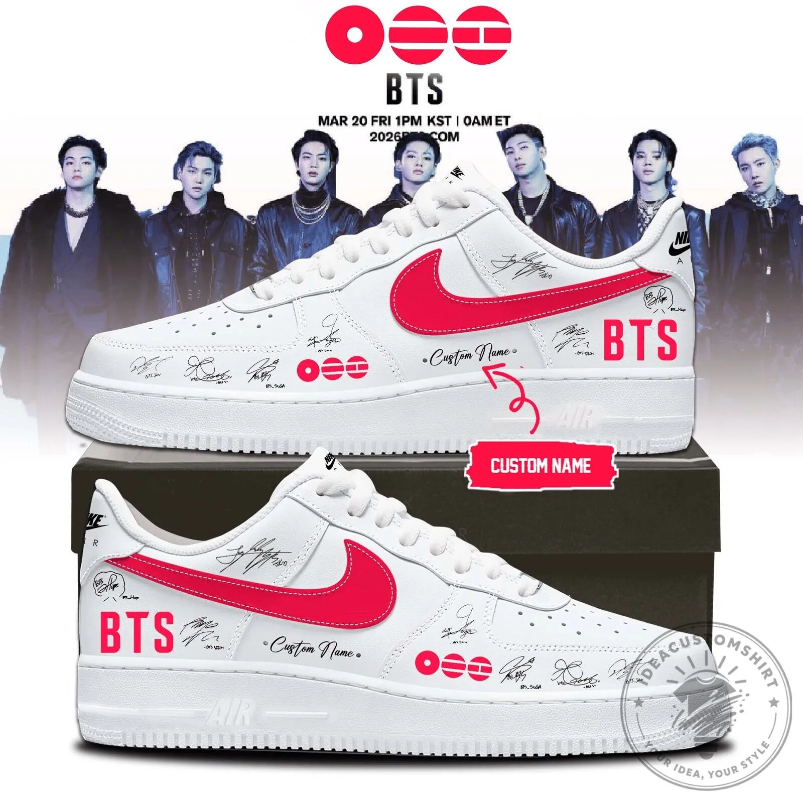 BTS Bangtan Boys Custom Name Nike Air Force 1 Sneakers