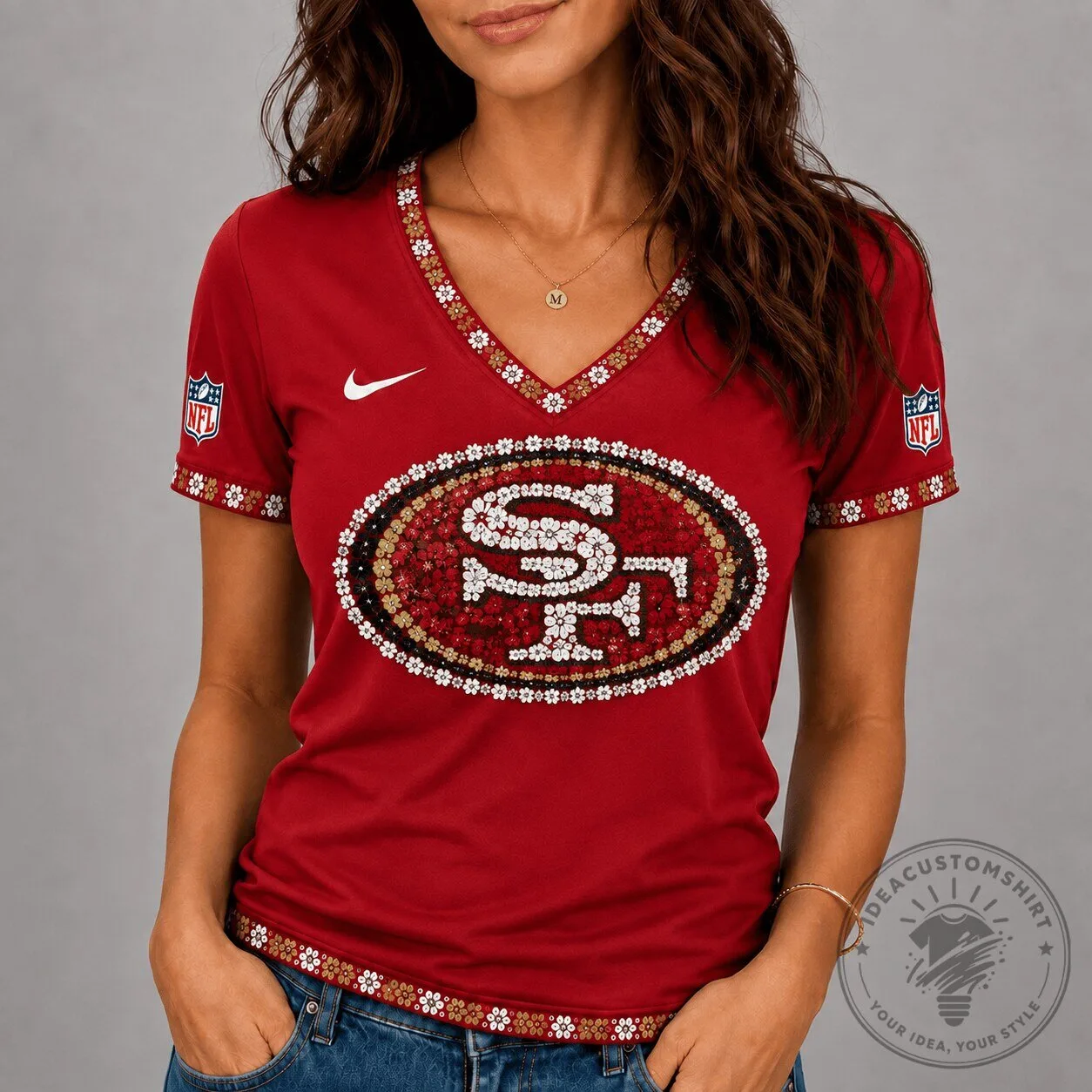 San Francisco 49ers Floral Logo Women's V-Neck T-Shirt