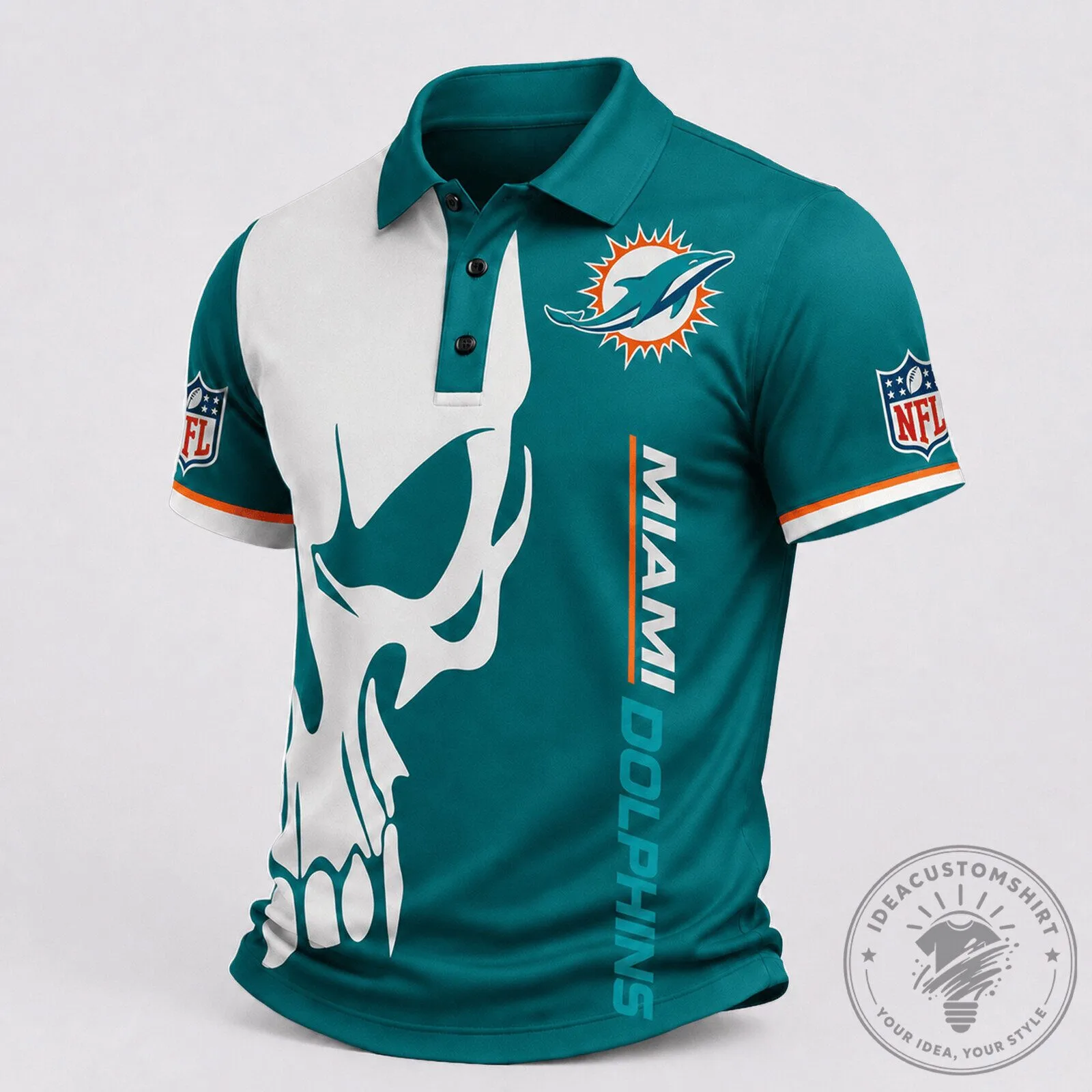 Miami Dolphins Skull Game Day Polo Shirt for Men