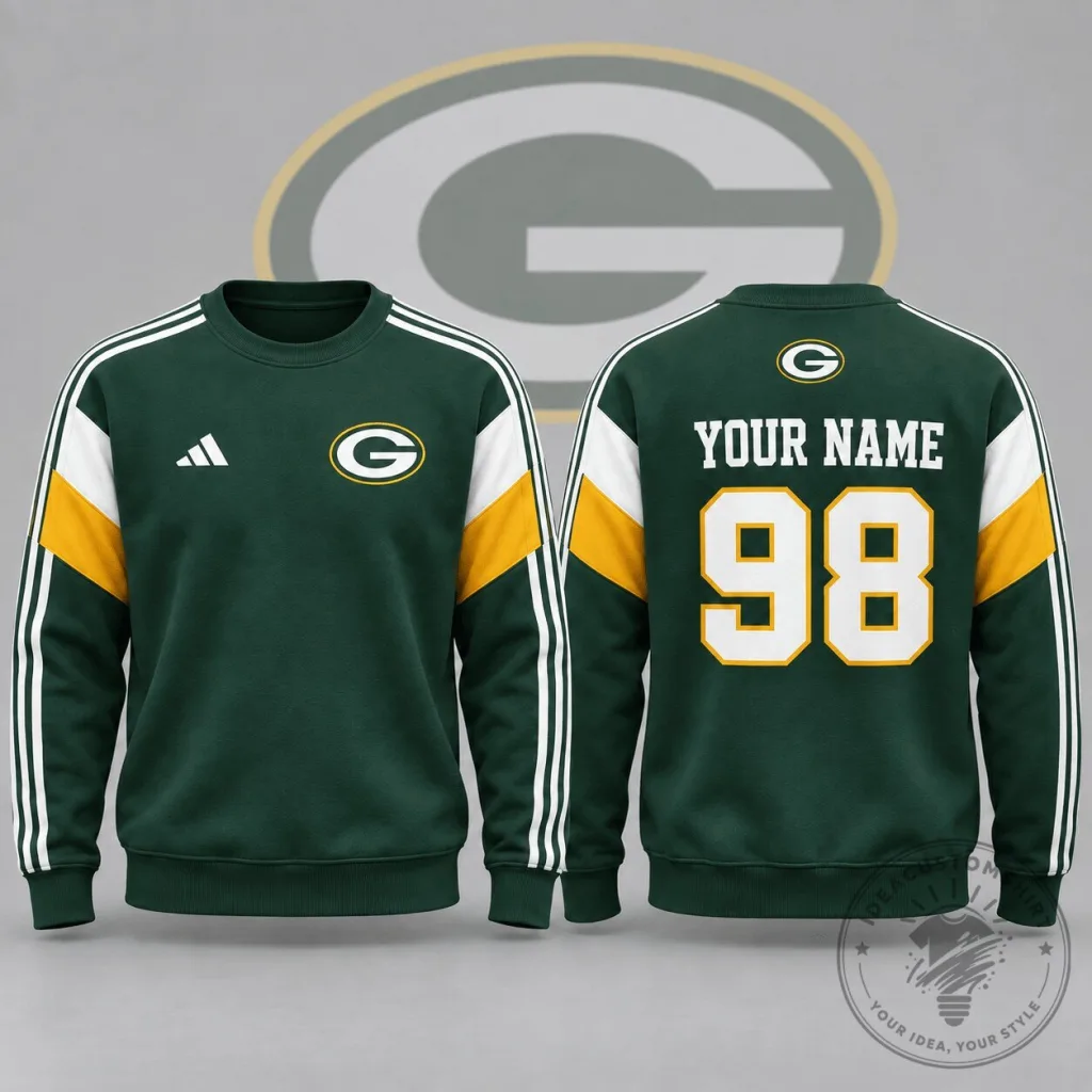 Green Bay Packers Personalized Name and Number Crewneck Sweatshirt Green Bay Packers Personalized Name and Number Crewneck Sweatshirt