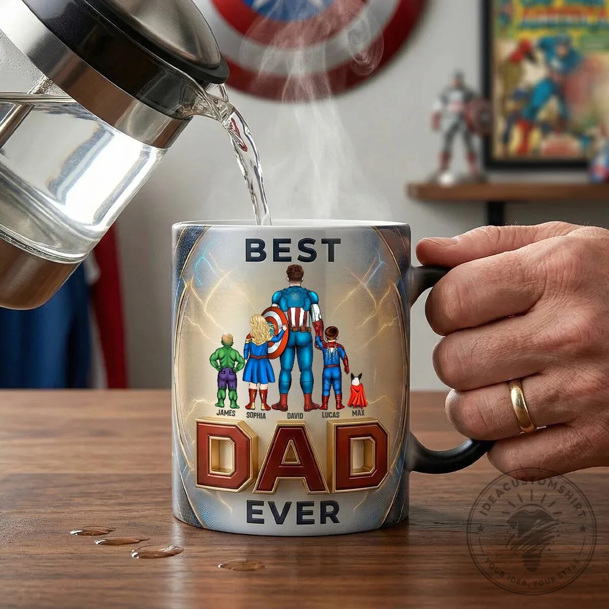 Personalized Best Dad Ever Superheroes Family Custom Coffee Mug