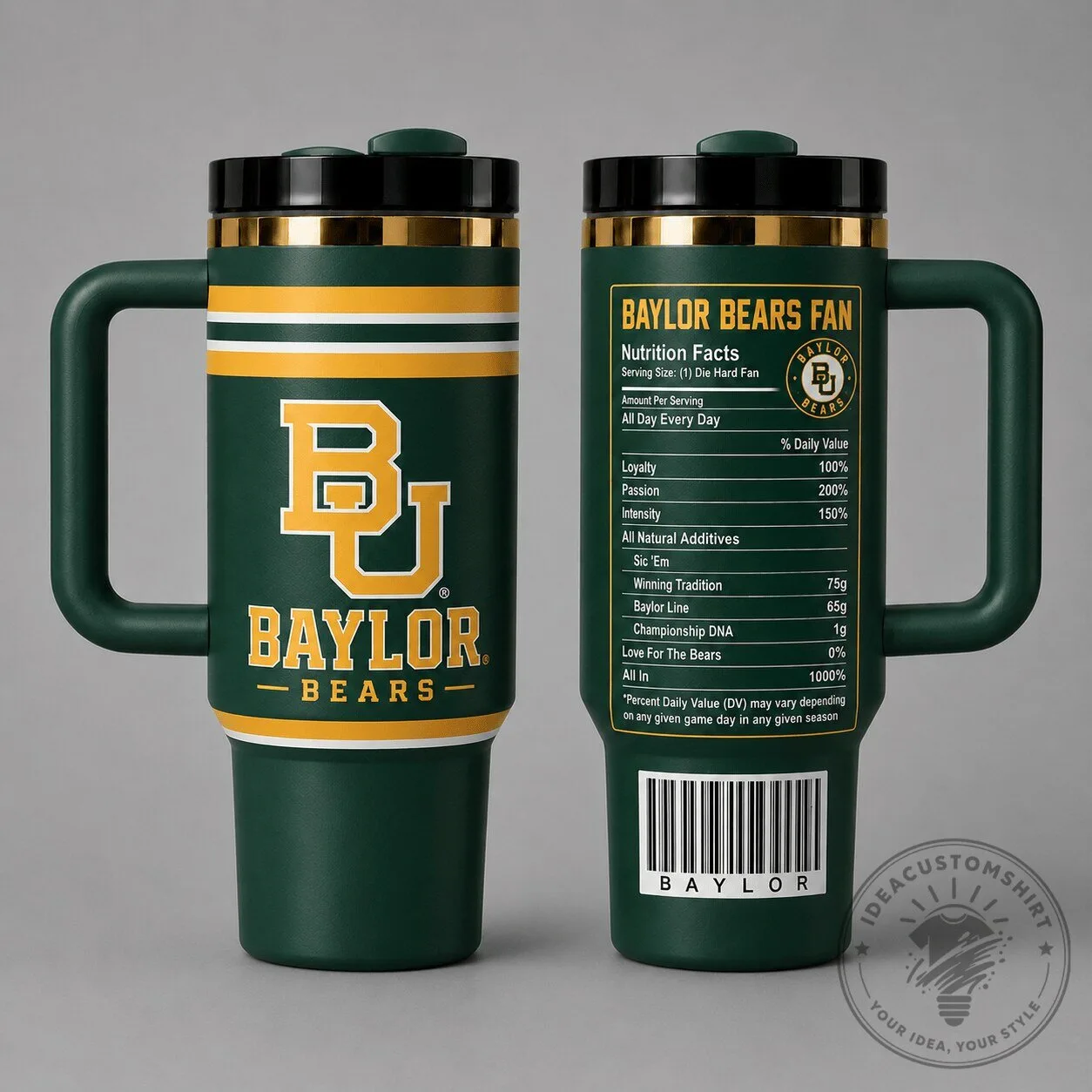 Baylor Bears Nutrition Facts Stainless Steel Insulated Tumbler with Handle