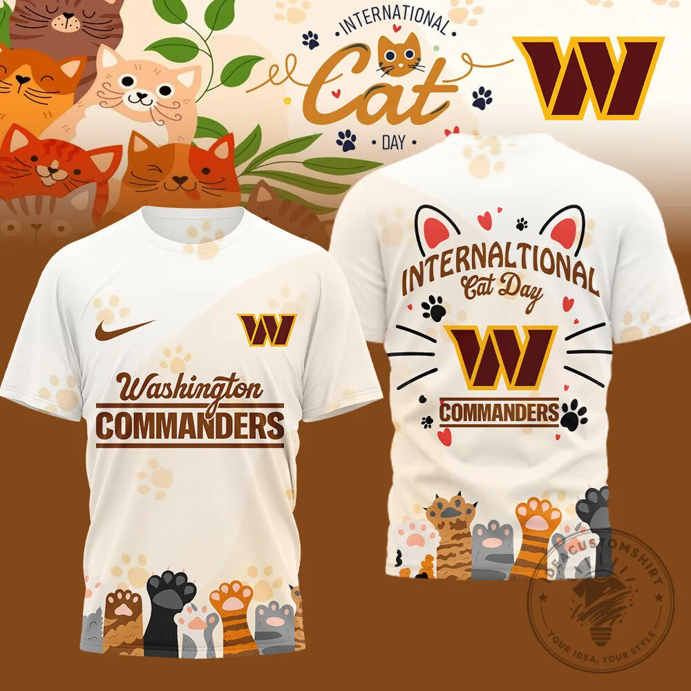 Washington Commanders International Cat Day White Football T-Shirt