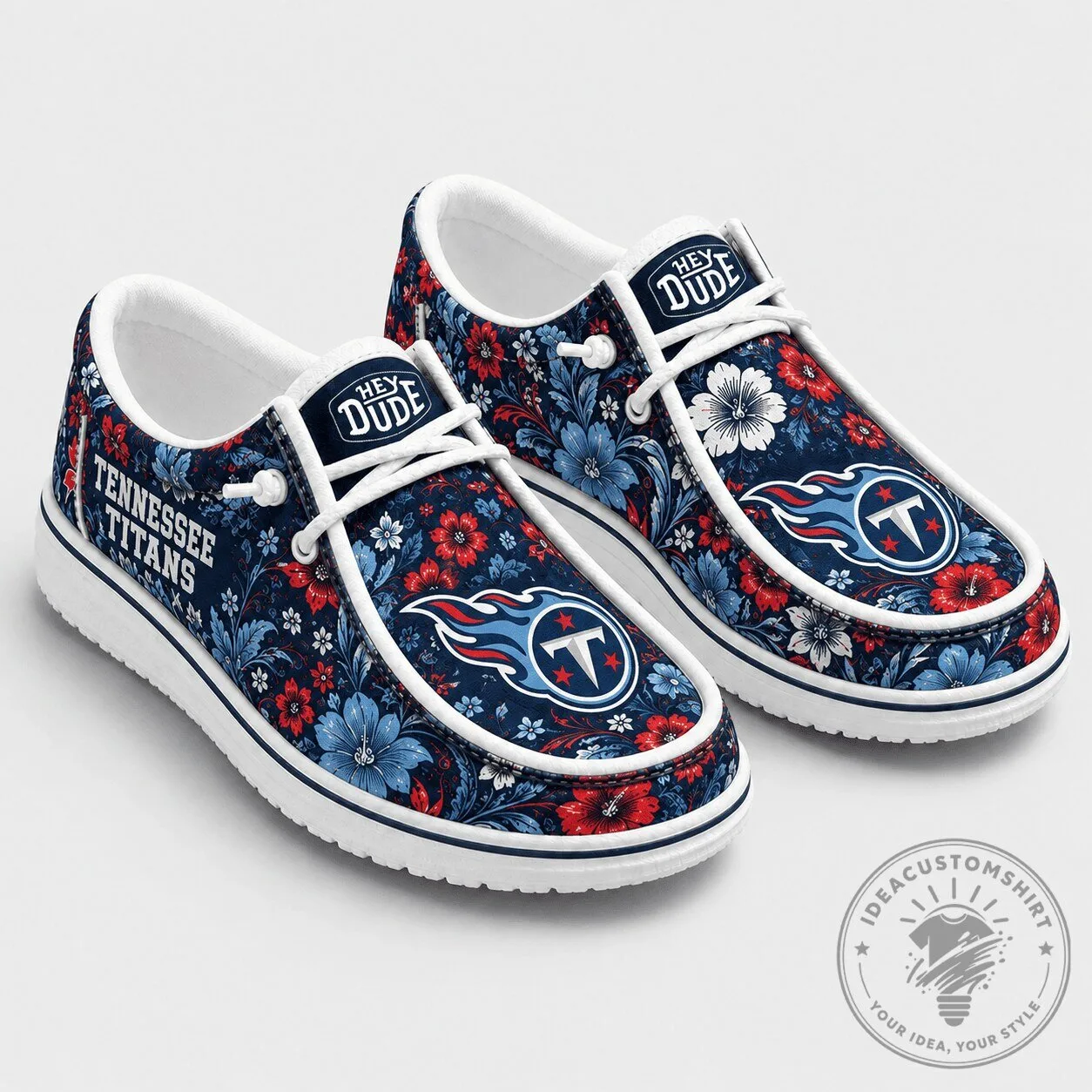 Tennessee Titans Floral Pattern Hey Dude Style Shoes