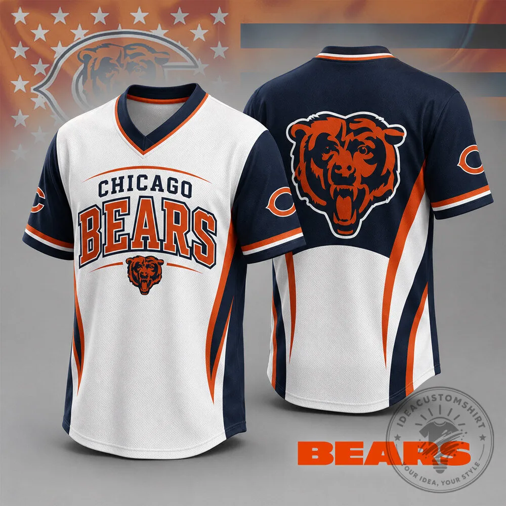 Chicago Bears NFL Team Spirit V-Neck Baseball Jersey