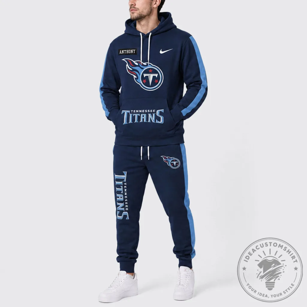 Tennessee Titans Custom Name and Number Navy Blue Hoodie and Sweatpants Set Tennessee Titans Custom Name and Number Navy Blue Hoodie and Sweatpants Set