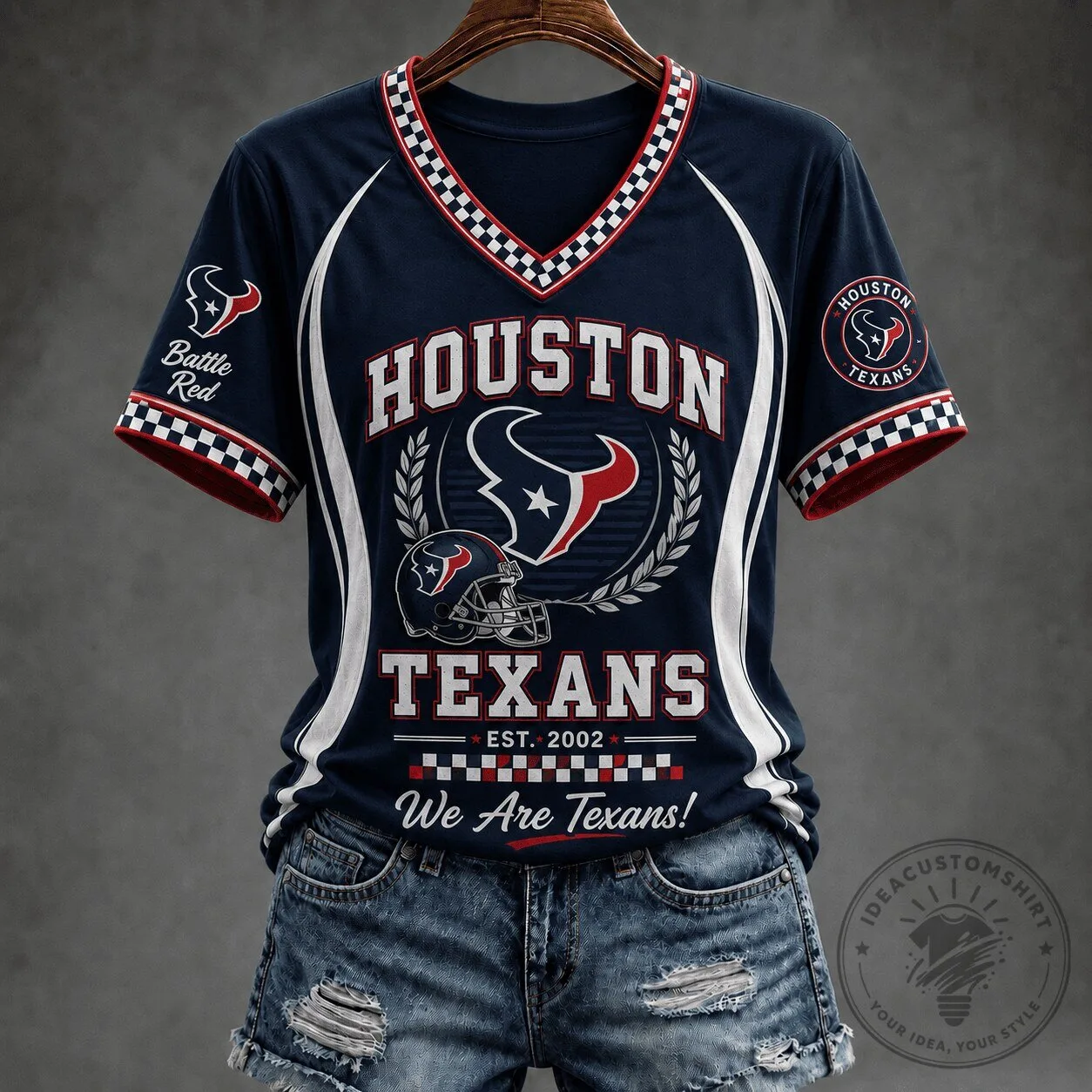 Houston Texans NFL Football Team Spirit V-Neck Short Sleeve Jersey
