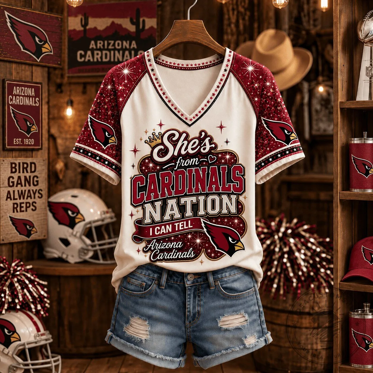 Arizona Cardinals NFL fan gift She's From Cardinals Nation V-Neck T-Shirt