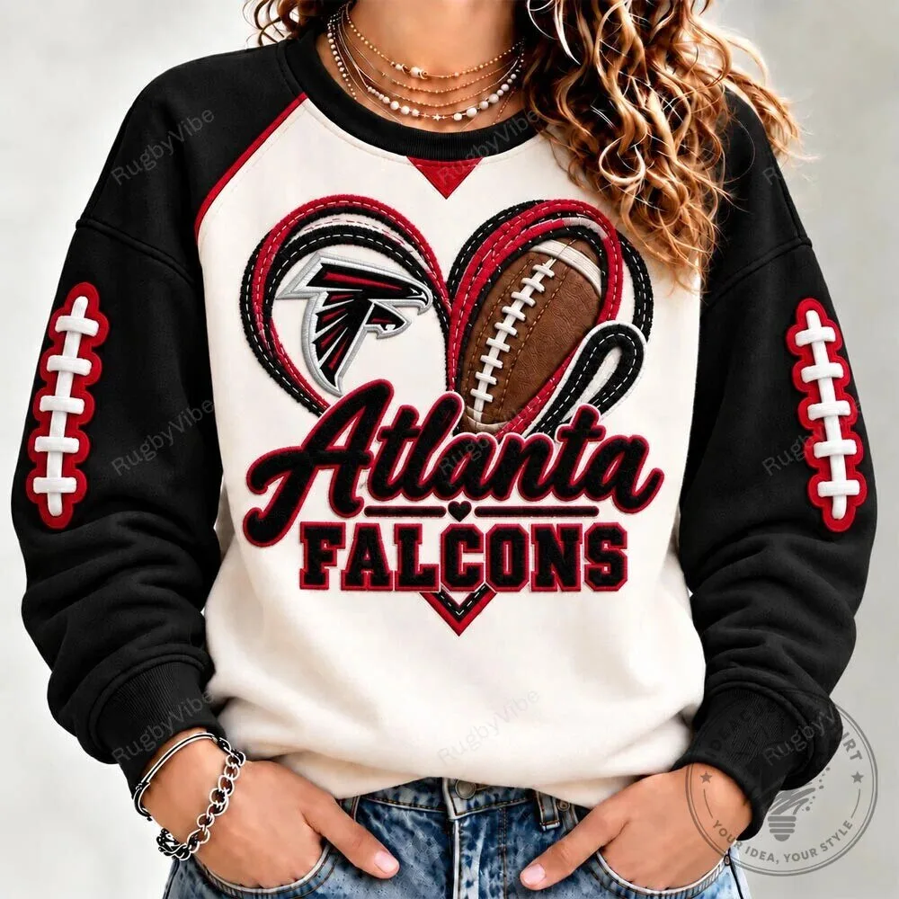 Atlanta Falcons Football Team Heart Logo White and Black Crewneck Sweatshirt