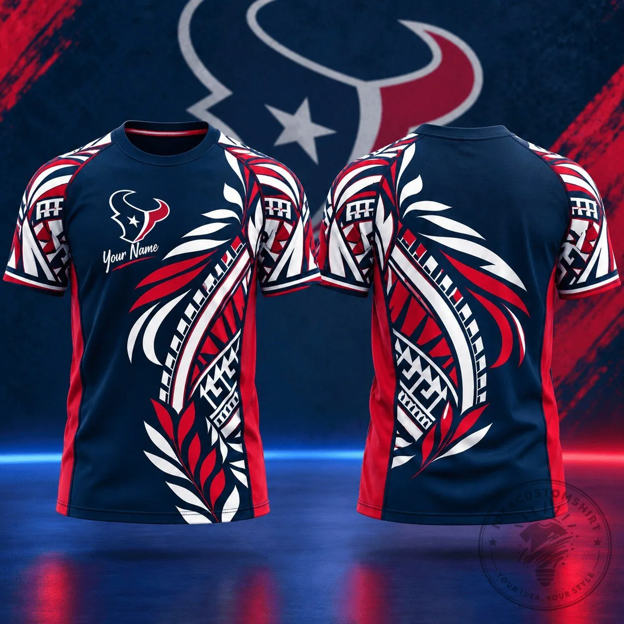 Houston Texans NFL Football Tribal Graphic Custom Name T-Shirt