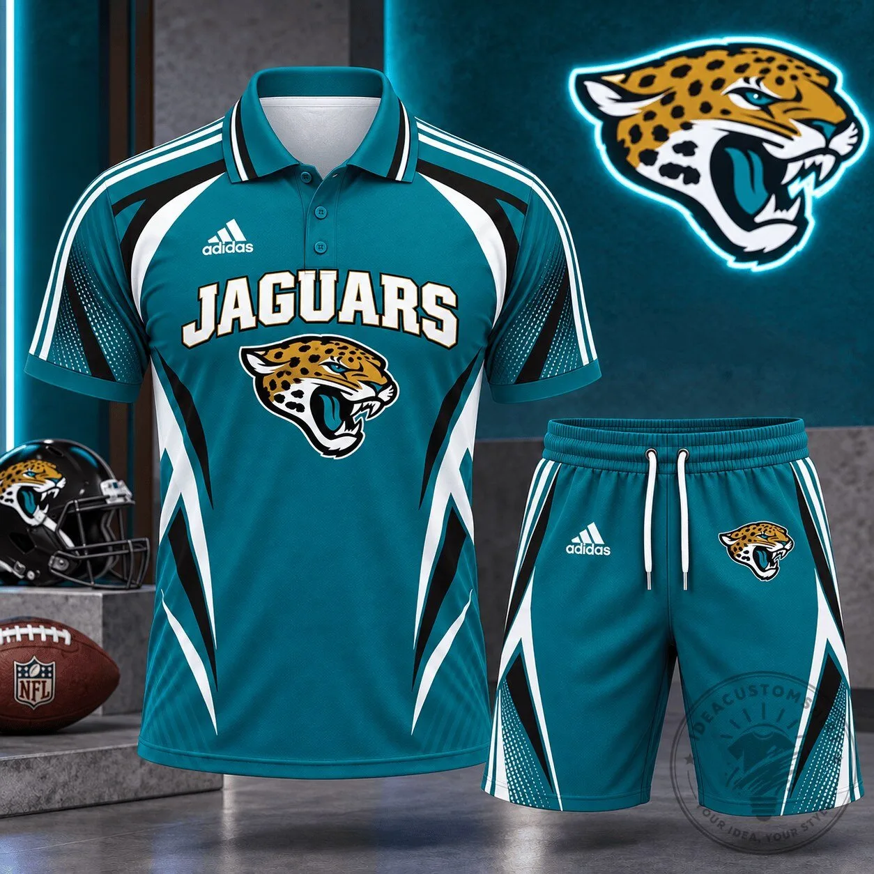 Jacksonville Jaguars NFL Football Club Fan Polo Shirt and Shorts Set