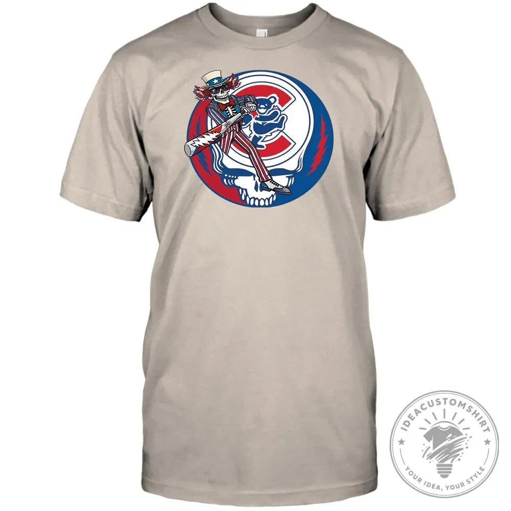 Chicago Cubs Baseball Grateful Dead Uncle Sam Skeleton T-Shirt