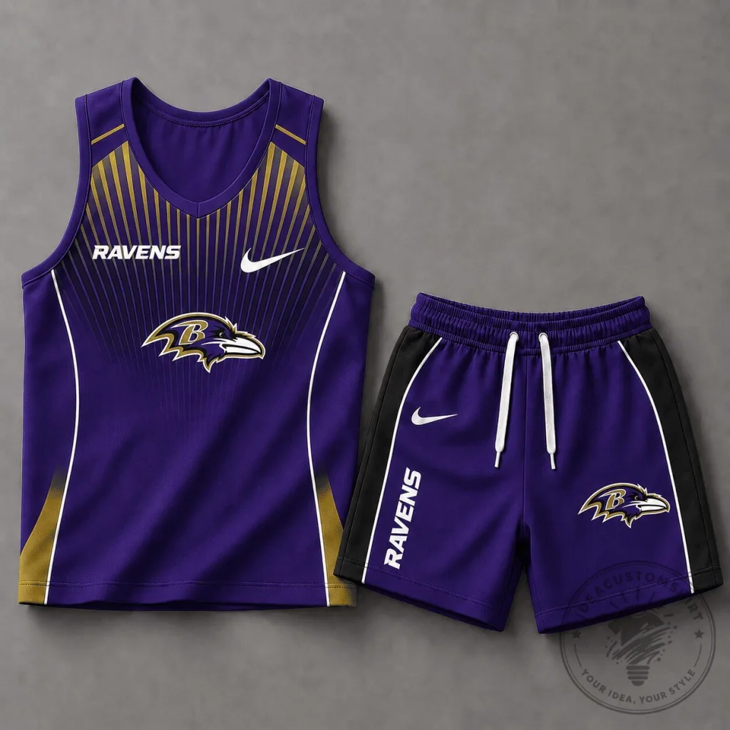 Baltimore Ravens NFL Football Team Velocity Stripe Tank Top and Shorts Set Baltimore Ravens NFL Football Team Velocity Stripe Tank Top and Shorts Set