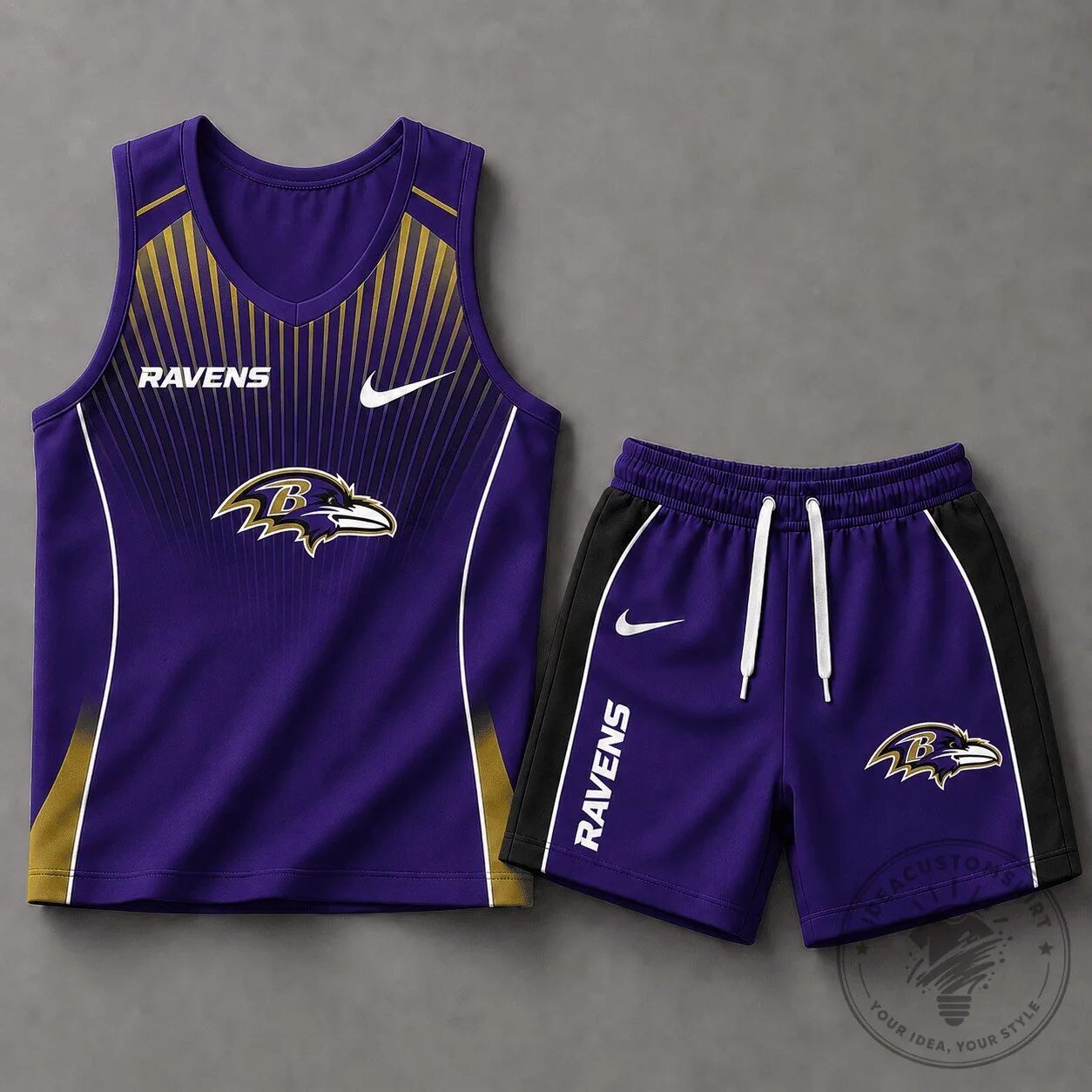 Baltimore Ravens NFL Football Team Velocity Stripe Tank Top and Shorts Set 3 Baltimore Ravens NFL Football Team Velocity Stripe Tank Top and Shorts Set