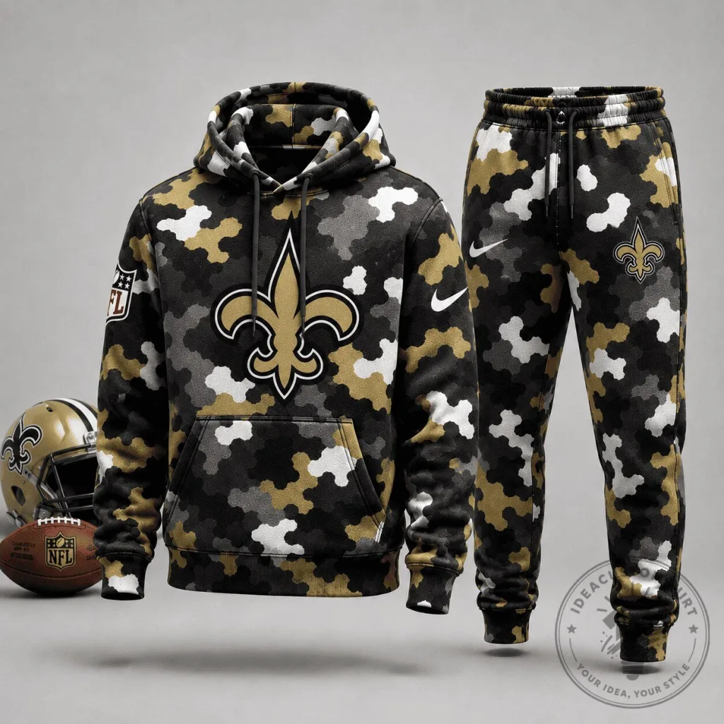 New Orleans Saints Camouflage Pattern Hoodie and Jogger Set New Orleans Saints Camouflage Pattern Hoodie and Jogger Set