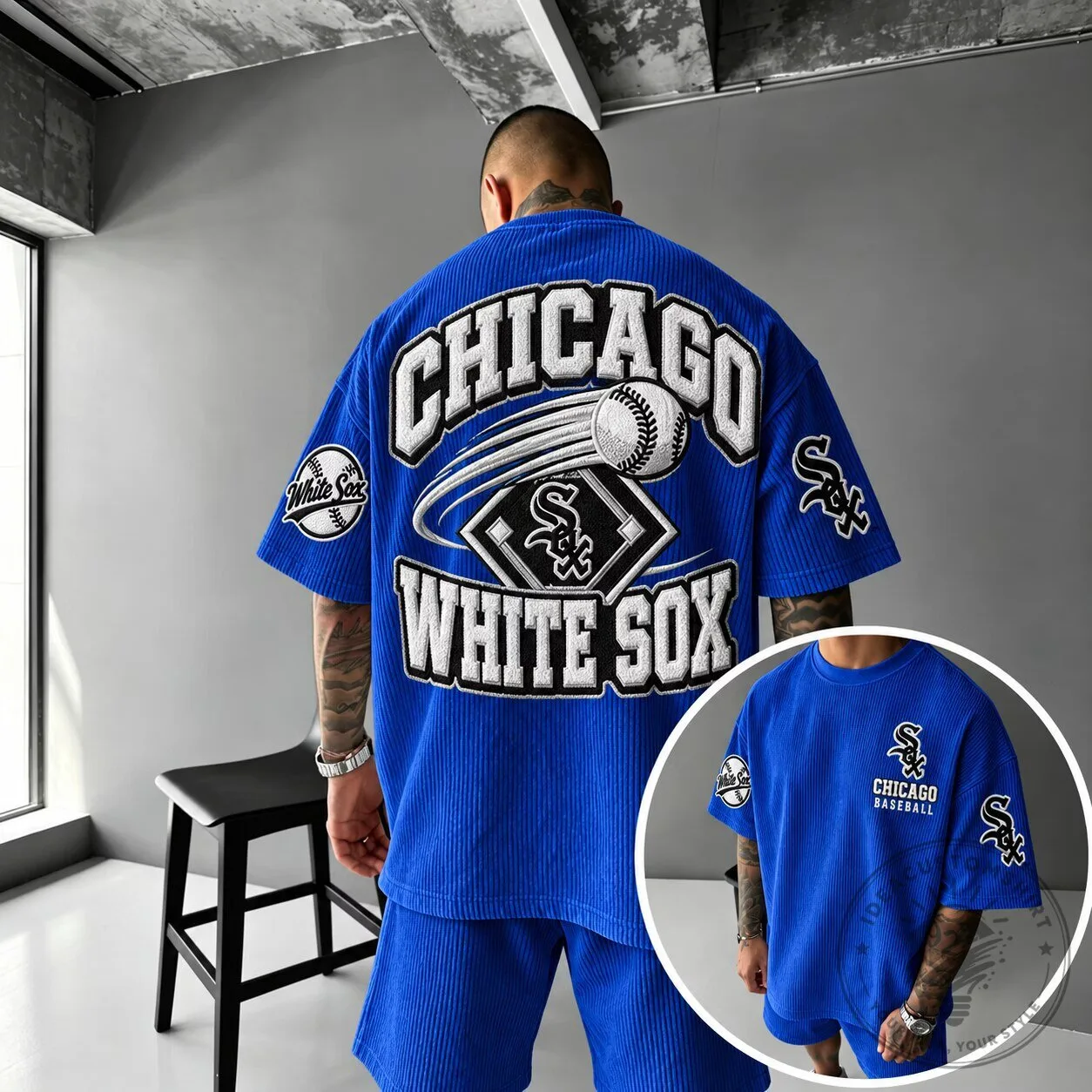Chicago White Sox Oversized Baseball Print Short Sleeve T-Shirt 1 Chicago White Sox Oversized Baseball Print Short Sleeve T-Shirt