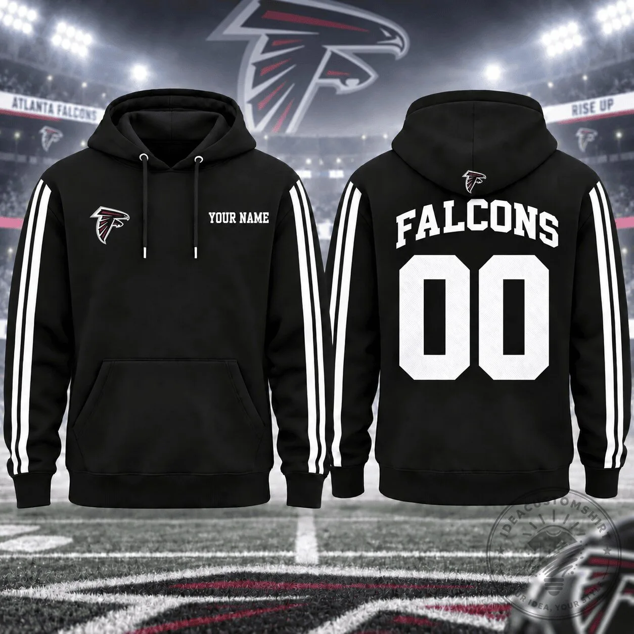 Customizable Black Hoodie with Atlanta Falcons Name and Number 2 Customizable Black Hoodie with Atlanta Falcons Name and Number
