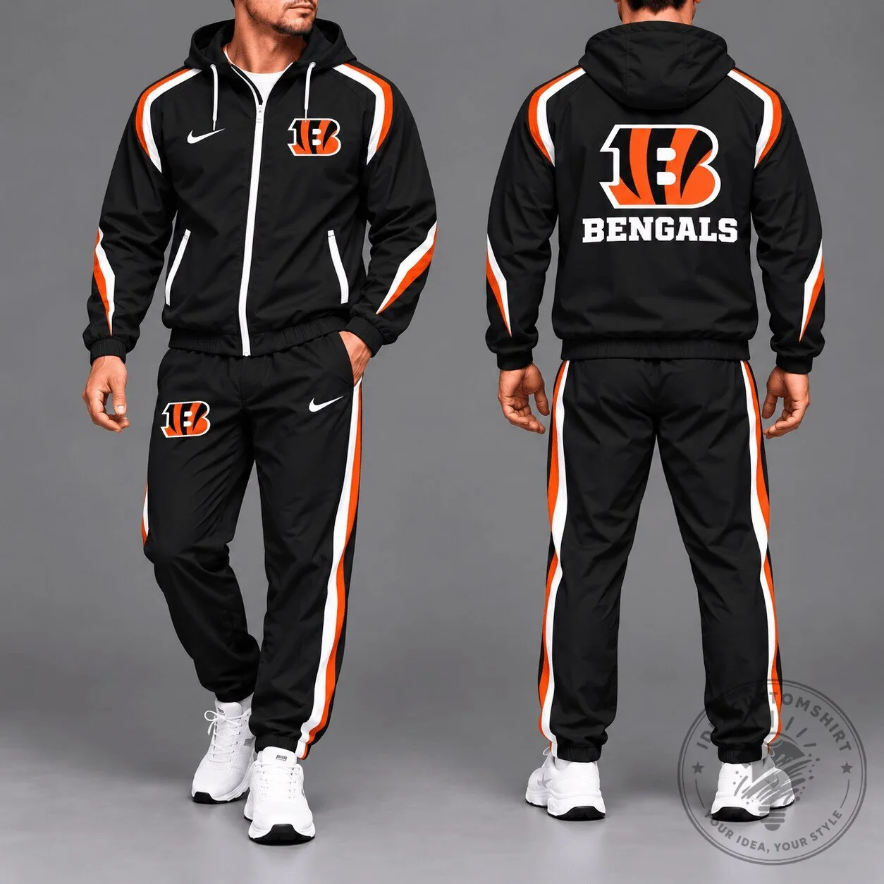 Cincinnati Bengals NFL Football Team Black Full-Zip Hooded Tracksuit