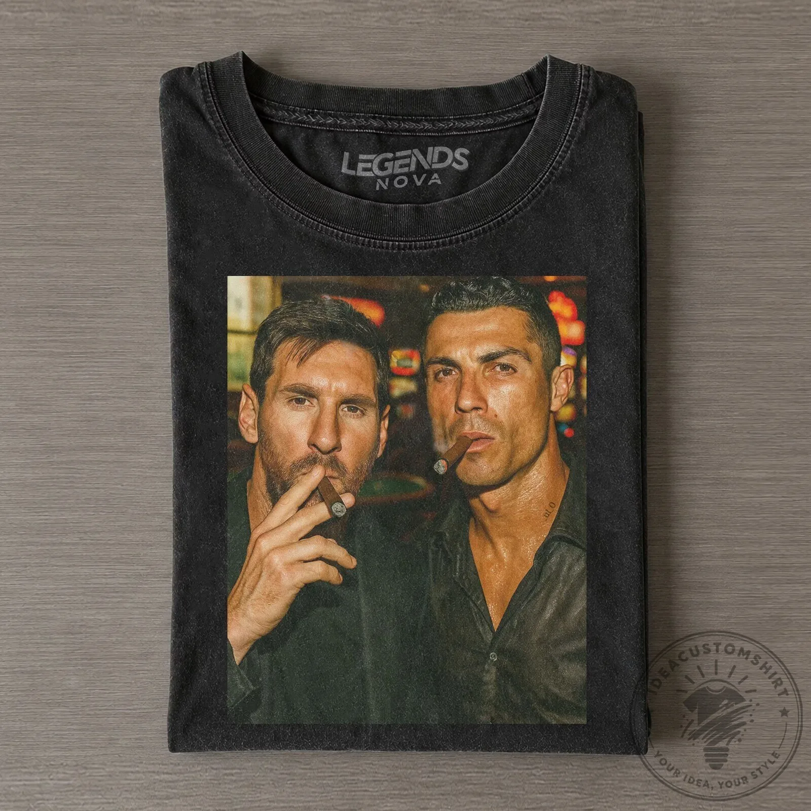 Cristiano Ronaldo and Lionel Messi Cigar Selfie Vintage Black T-Shirt 2 Cristiano Ronaldo and Lionel Messi Cigar Selfie Vintage Black T-Shirt