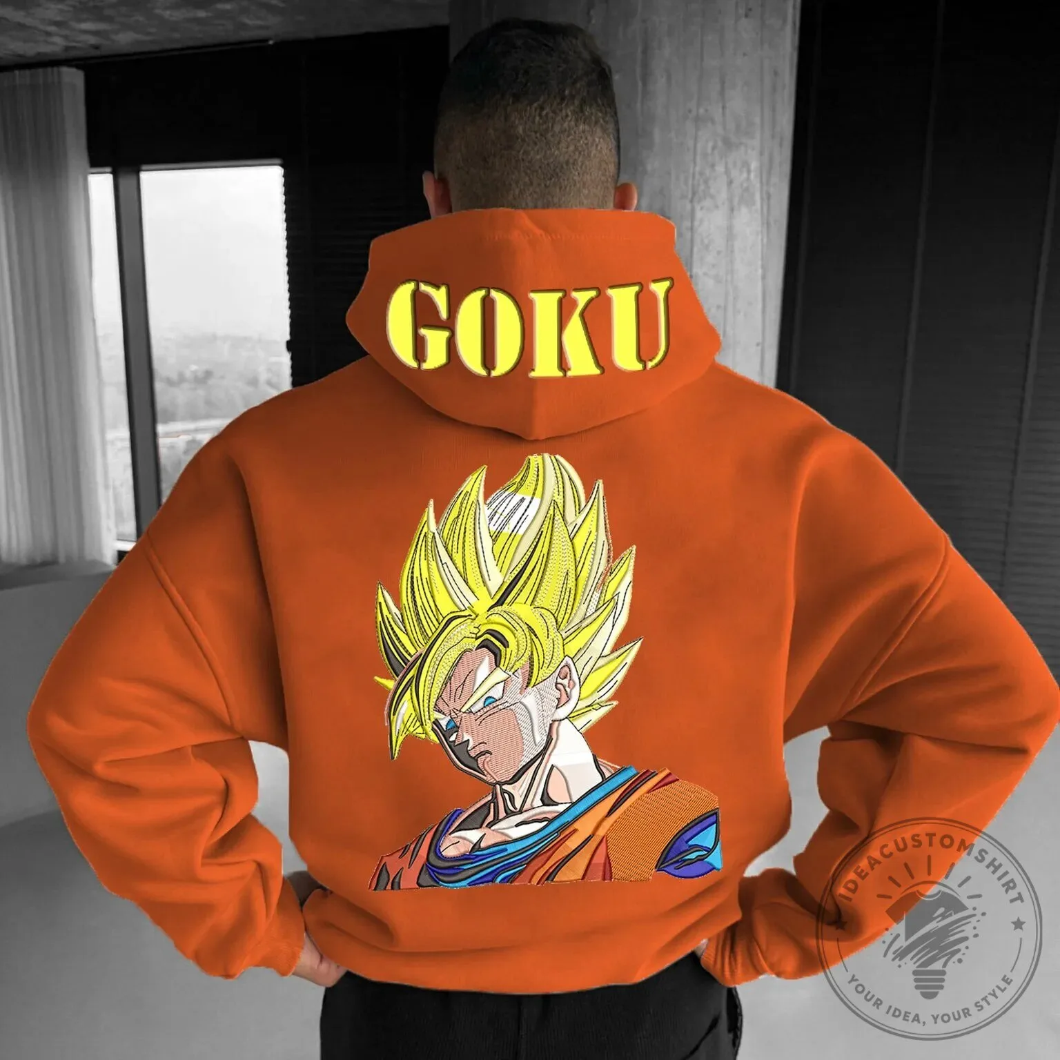 Dragon Ball Z Goku Super Saiyan Embroidered Orange Hoodie