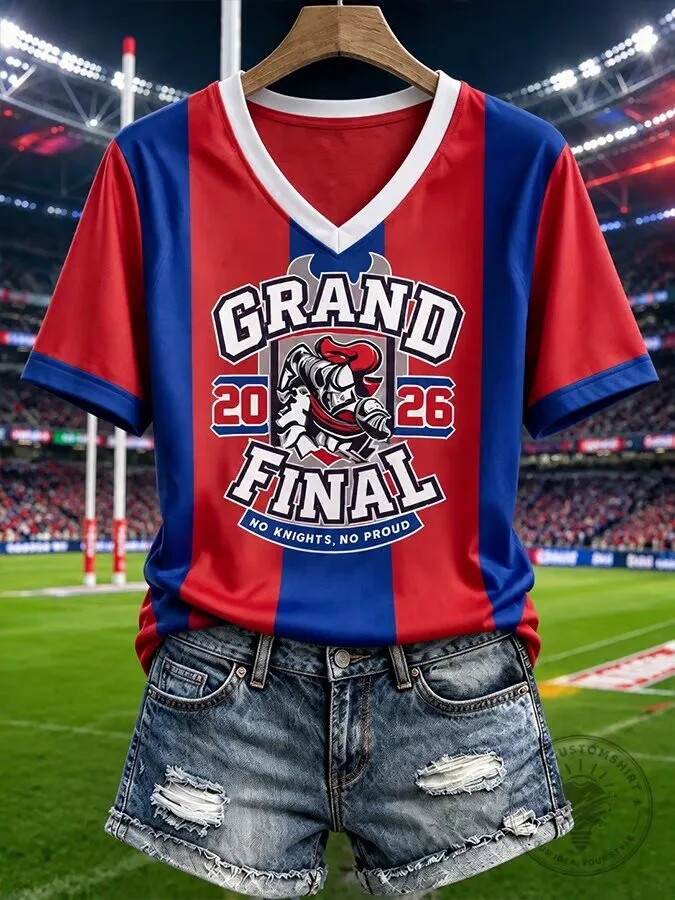 Newcastle Knights Rugby Grand Final 2026 Red and Blue V-Neck T-Shirt