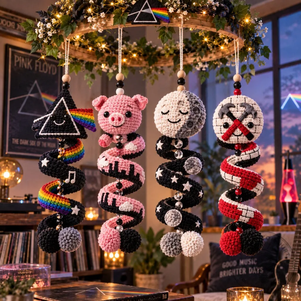 Pink Floyd Dark Side of the Moon Crochet Wind Chime Pink Floyd Dark Side of the Moon Crochet Wind Chime