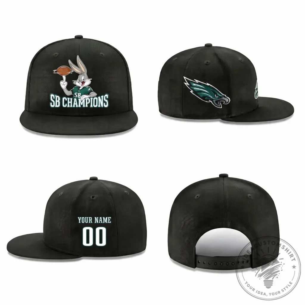 Philadelphia Eagles Bugs Bunny Super Bowl Champions Personalized Snapback Cap Hat Philadelphia Eagles Bugs Bunny Super Bowl Champions Personalized Snapback Cap Hat