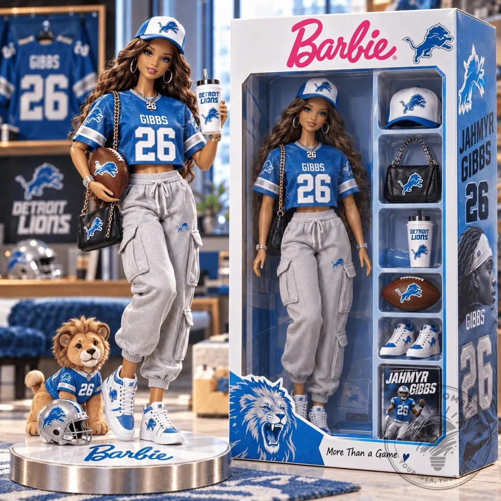 Jahmyr Gibbs Detroit Lions Barbie Doll Collectible Figurine Jahmyr Gibbs Detroit Lions Barbie Doll Collectible Figurine