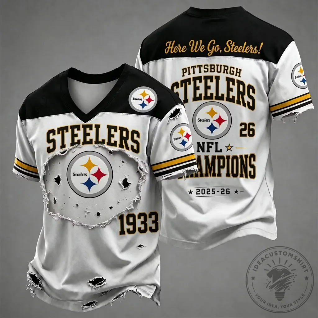 Pittsburgh Football Steelers Distressed Vintage Style NFL Champions Jersey Pittsburgh Football Steelers Distressed Vintage Style NFL Champions Jersey
