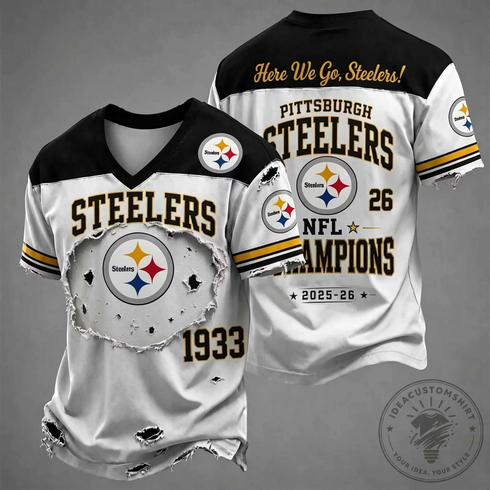 Pittsburgh Football Steelers Distressed Vintage Style NFL Champions Jersey