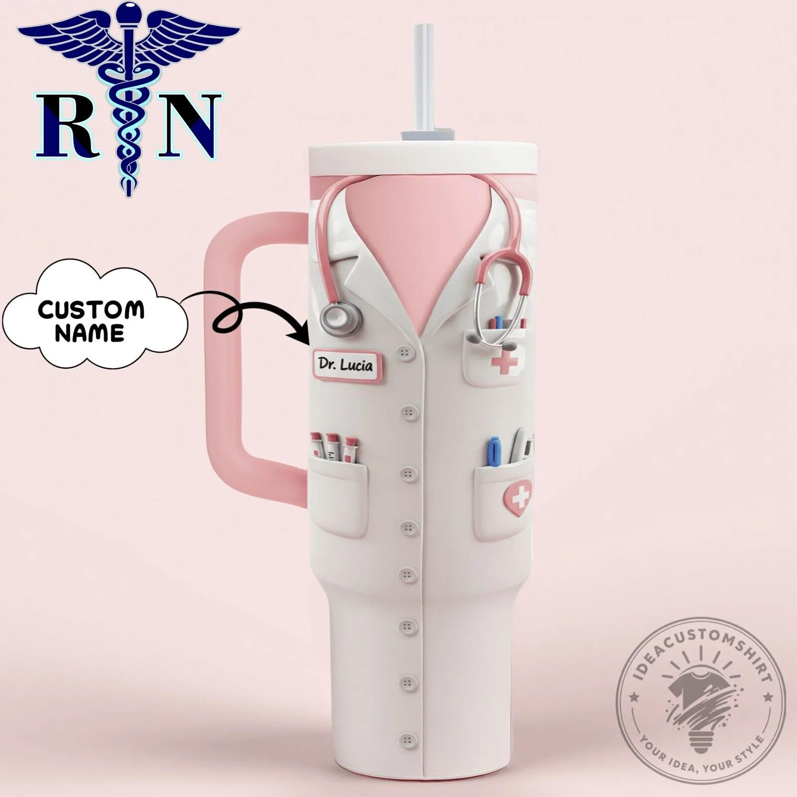 Personalized Registered Nurse Doctor White Coat 40oz Tumbler With Handle