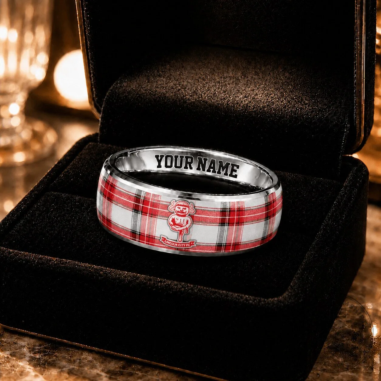 Lincoln City Football Club Plaid Pattern Custom Name Ring