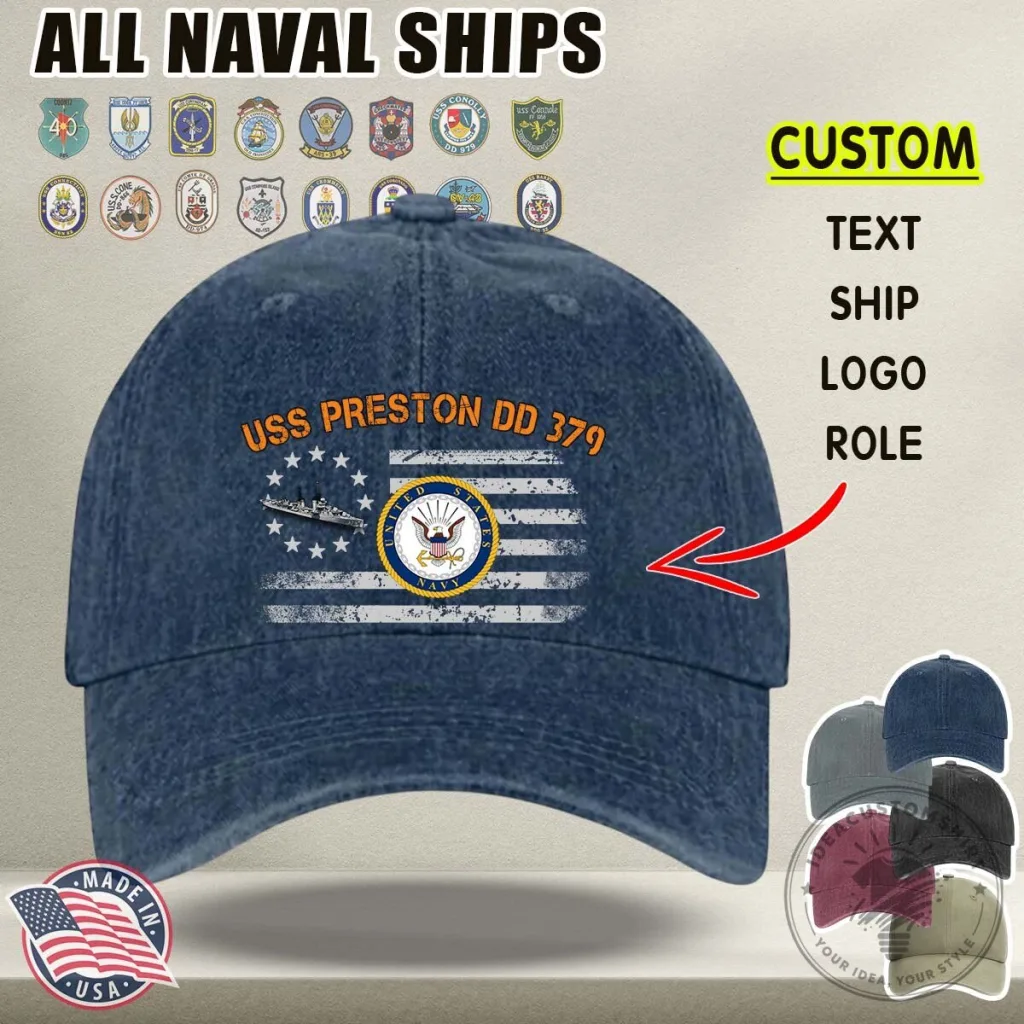 USS Preston DD 379 United States Navy Distressed American Flag Baseball Cap Hat USS Preston DD 379 United States Navy Distressed American Flag Baseball Cap Hat