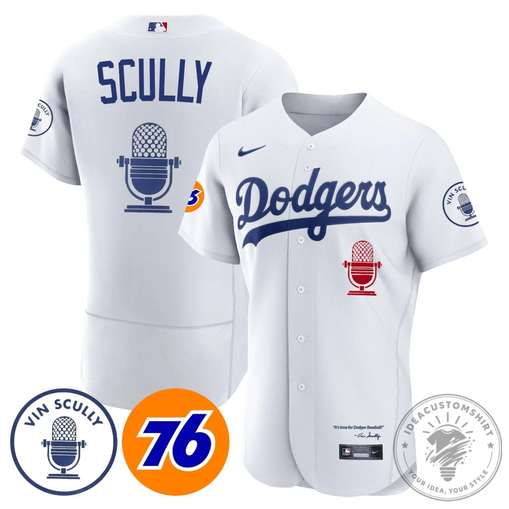 Los Angeles Dodgers Vin Scully Baseball Jersey White Los Angeles Dodgers Vin Scully Baseball Jersey White