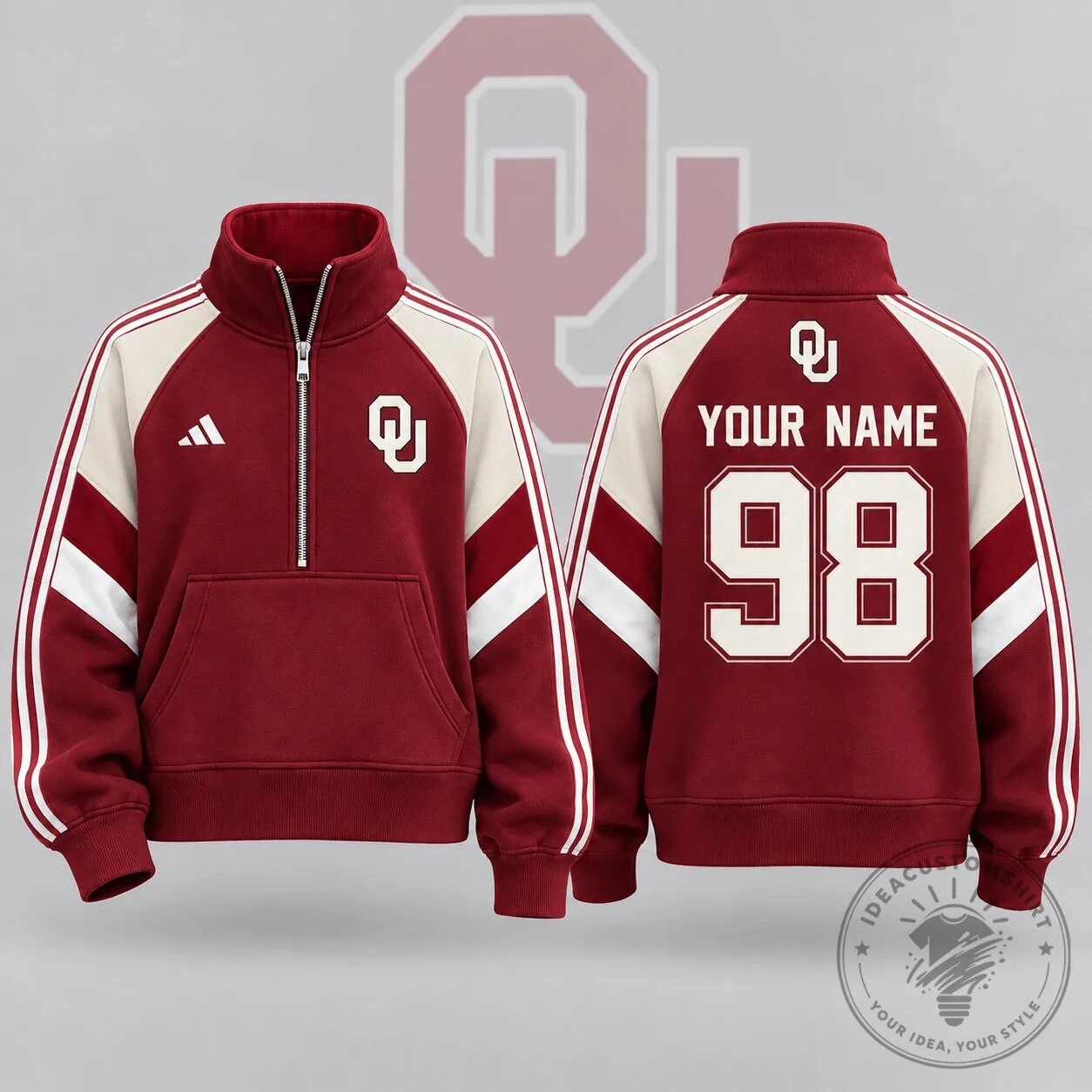 Oklahoma Sooners Personalized Quarter Zip Pullover Sweatshirt