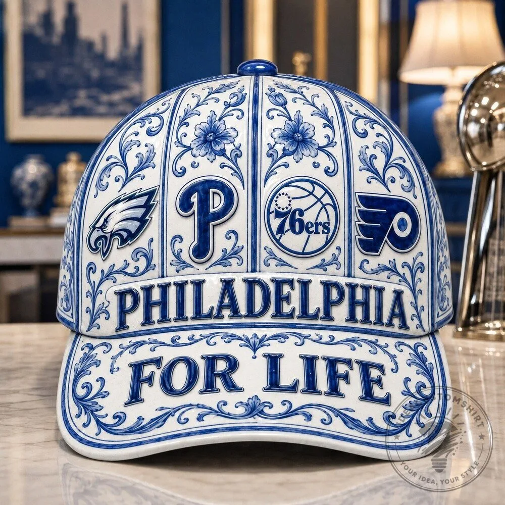 Philadelphia Sports Teams For Life Blue Porcelain Floral Baseball Cap Hat 14 Philadelphia Sports Teams For Life Blue Porcelain Floral Baseball Cap Hat