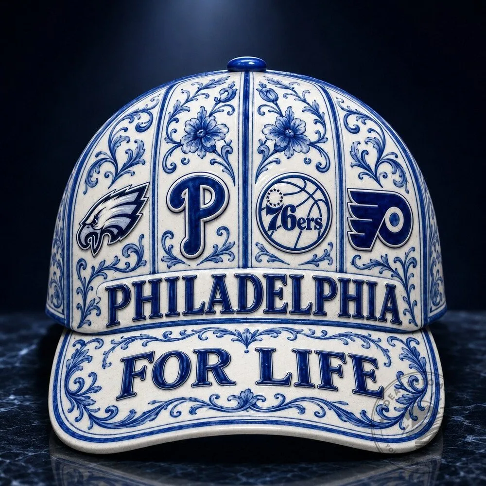 Philadelphia Sports Teams For Life Blue Porcelain Floral Baseball Cap Hat 17 Philadelphia Sports Teams For Life Blue Porcelain Floral Baseball Cap Hat
