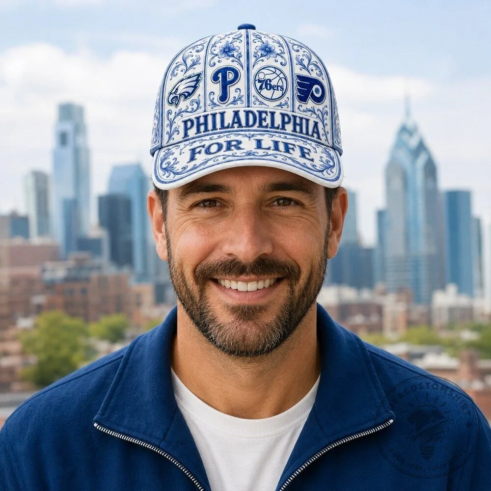 Philadelphia Sports Teams For Life Blue Porcelain Floral Baseball Cap Hat 18 Philadelphia Sports Teams For Life Blue Porcelain Floral Baseball Cap Hat