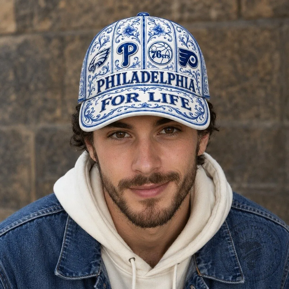 Philadelphia Sports Teams For Life Blue Porcelain Floral Baseball Cap Hat 20 Philadelphia Sports Teams For Life Blue Porcelain Floral Baseball Cap Hat