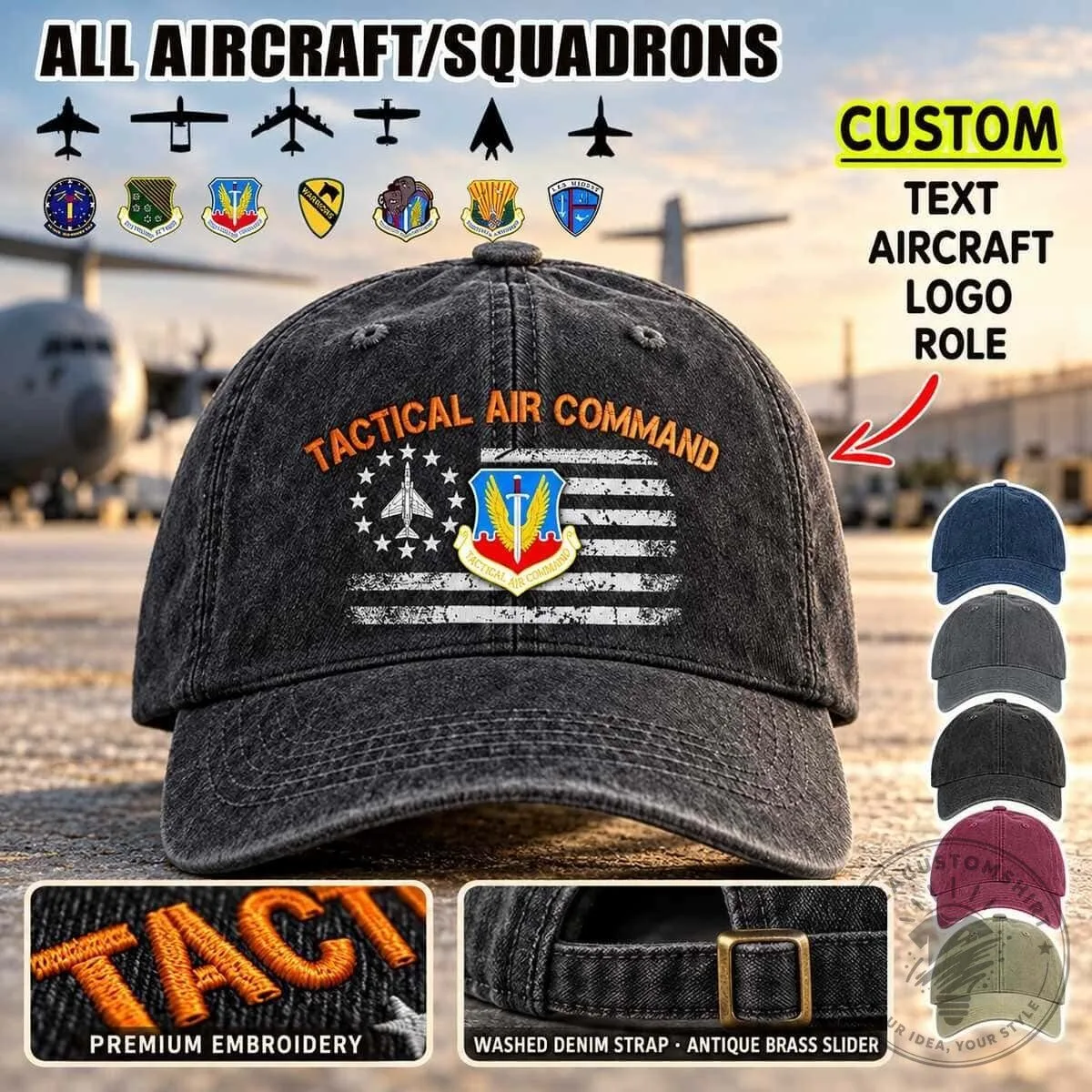 Tactical Air Command United States Air Force Embroidered Washed Denim Baseball Cap 5 Tactical Air Command United States Air Force Embroidered Washed Denim Baseball Cap
