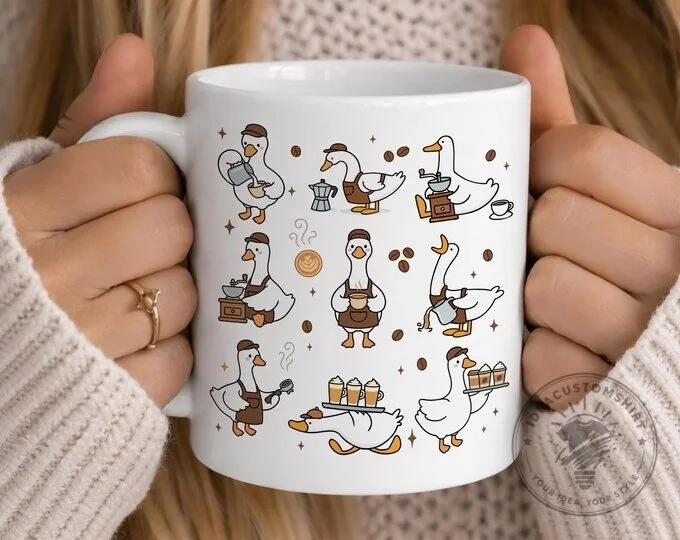 Cute Barista Goose Coffee Lover Mug - Funny Animal Cafe Ceramic Cup