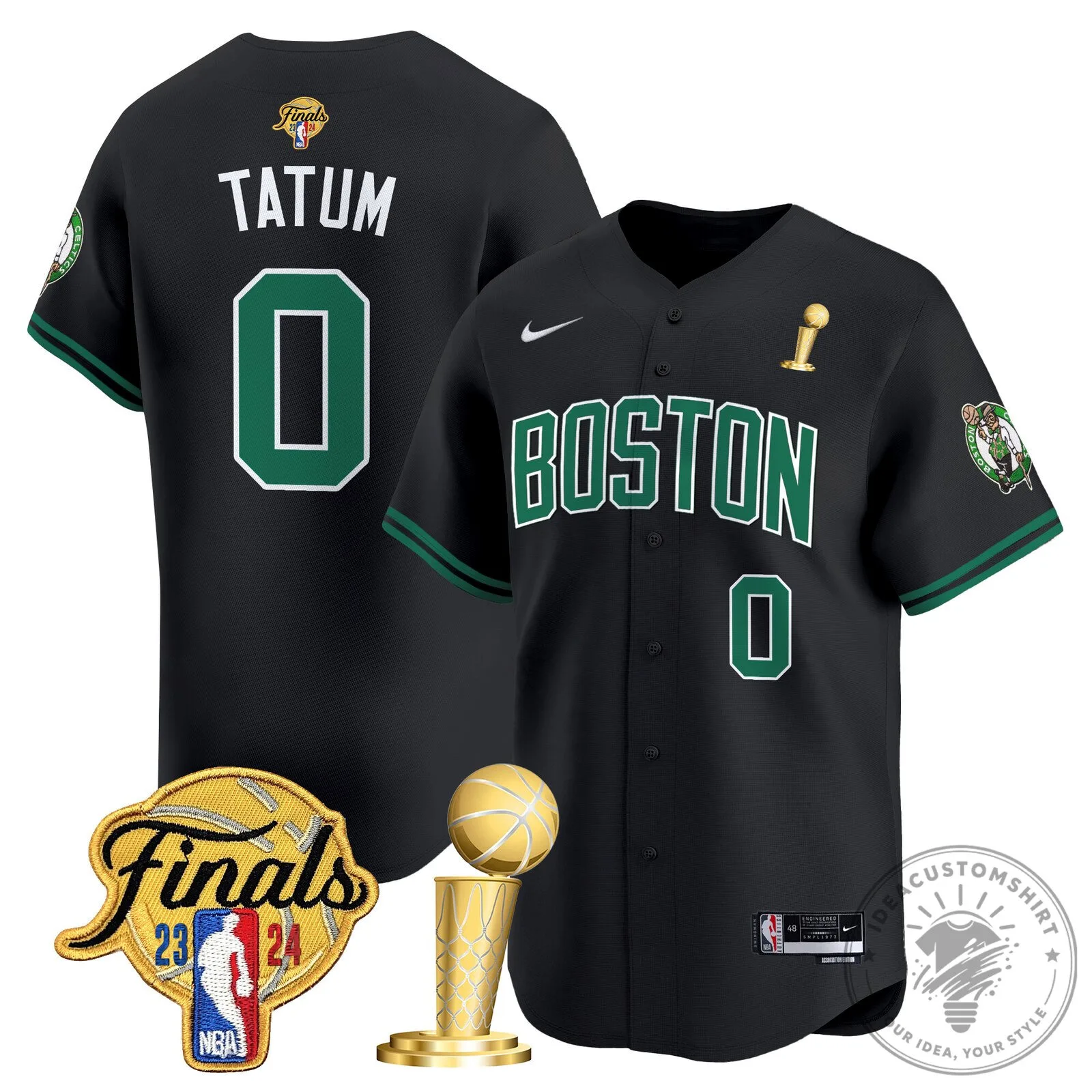 Boston Celtics Jayson Tatum 2024 Finals Black Baseball Jersey