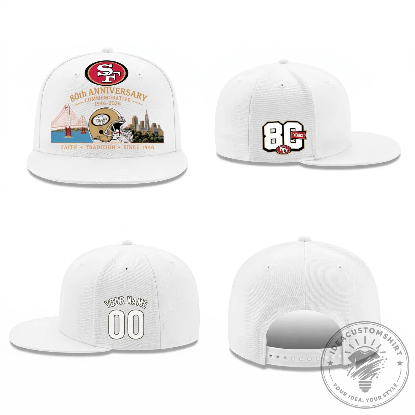 San Francisco 49ers 80th Anniversary Commemorative Black Personalized Snapback Cap Hat 10 San Francisco 49ers 80th Anniversary Commemorative Black Personalized Snapback Cap Hat