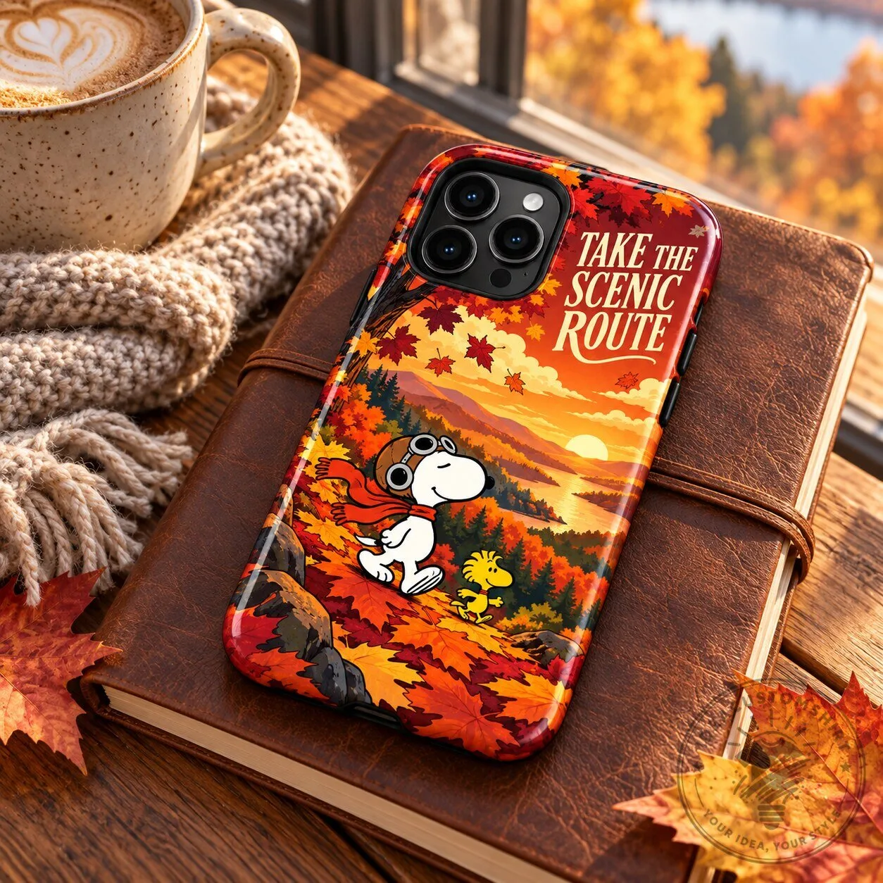 Snoopy Take The Scenic Route Autumn Fall Leaves Peanuts Character Phone Case