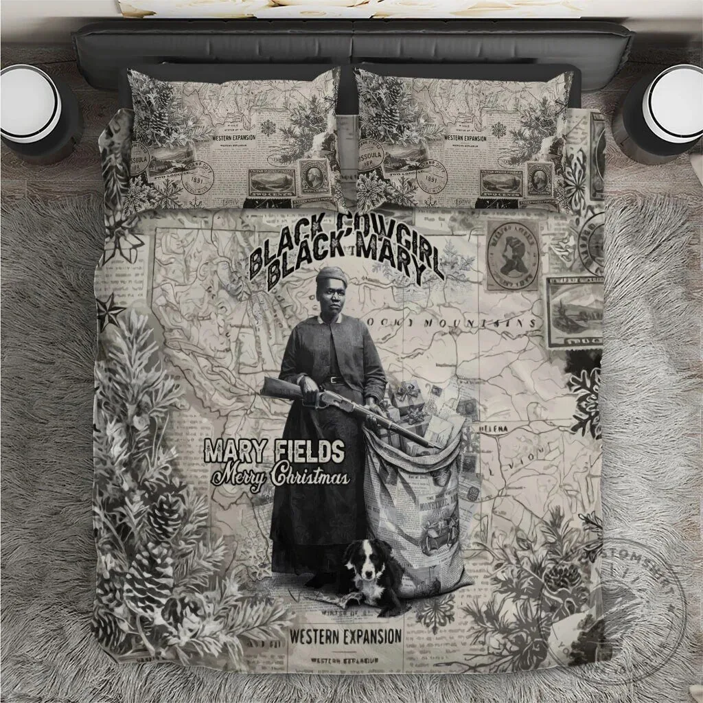 Mary Fields Black Cowgirl Vintage Western Map Christmas Bedding Set