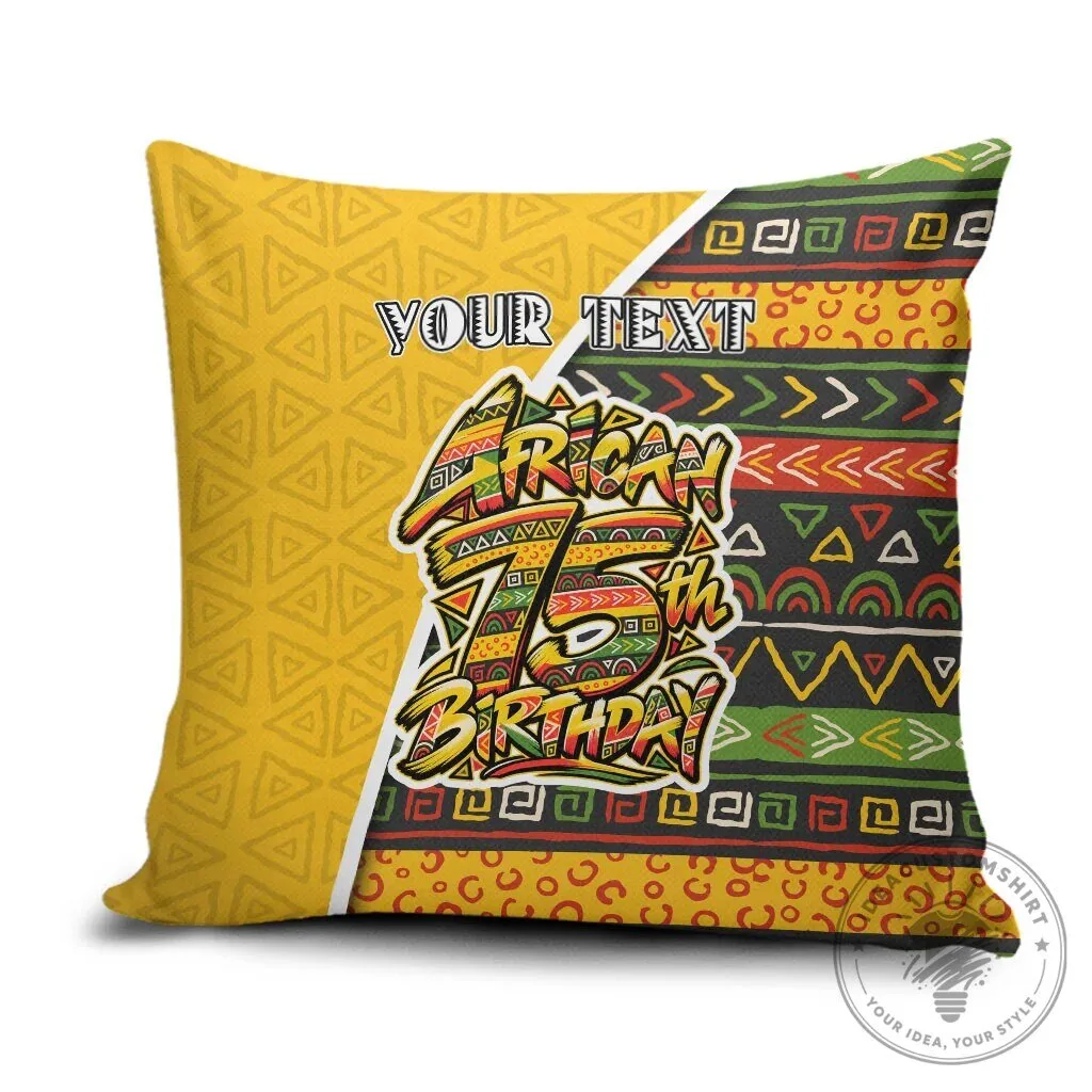 Personalized African 75th Birthday Pillow Cover with Tribal Geometric Heritage Pattern